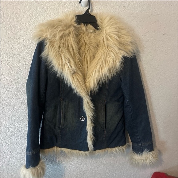 Brandon Thomas Jackets & Blazers - Brandon Thomas Blue Denim Penny Lane Jacket with Cream Faux Fur